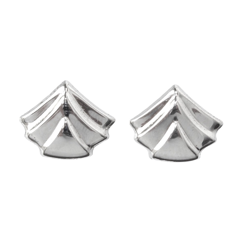 Art Deco Style Sterling Silver Stud Earrings Ribbed Triangle Fan Shape Studs